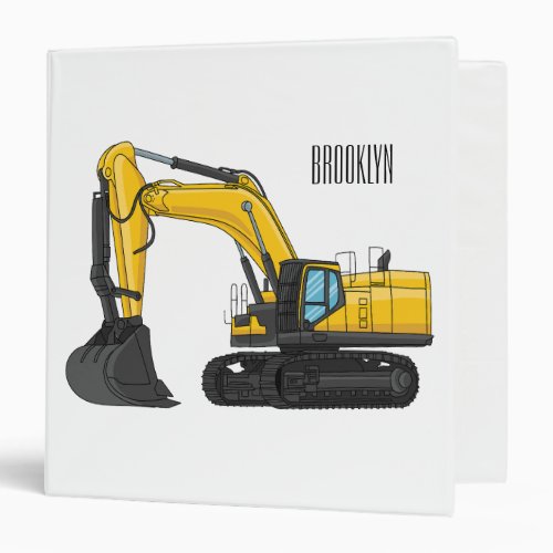 Crawler excavator cartoon illustration 3 ring binder