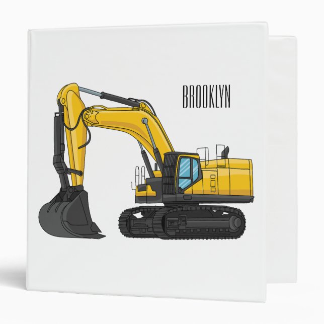 Crawler excavator cartoon illustration 3 ring binder (Front/Inside)