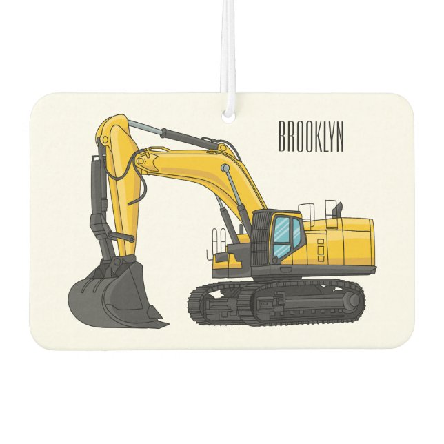 Crawler excavator cartoon illustration air freshener (Front)