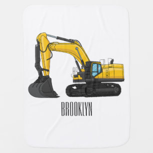Crawler excavator cartoon illustration baby blanket