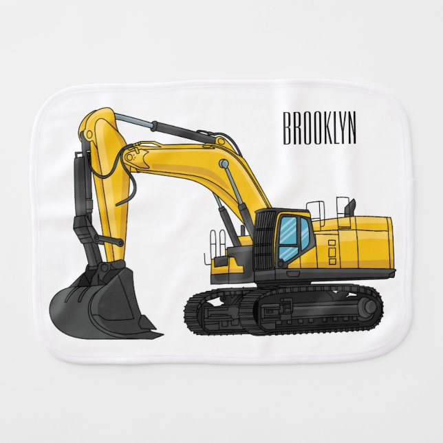 Crawler excavator cartoon illustration baby burp cloth (Front Horizontal)