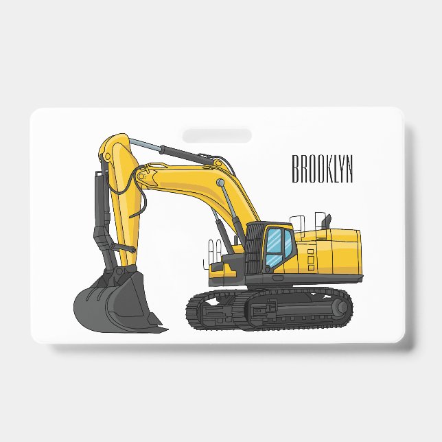 Crawler excavator cartoon illustration badge (Front)