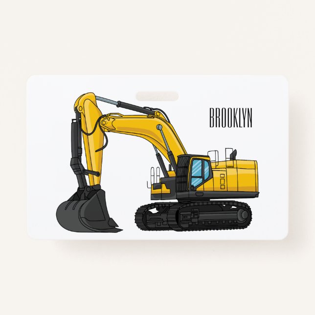 Crawler excavator cartoon illustration badge (Front)