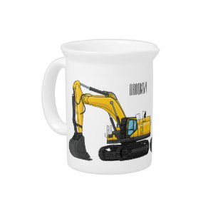Crawler excavator cartoon illustration beverage pitcher