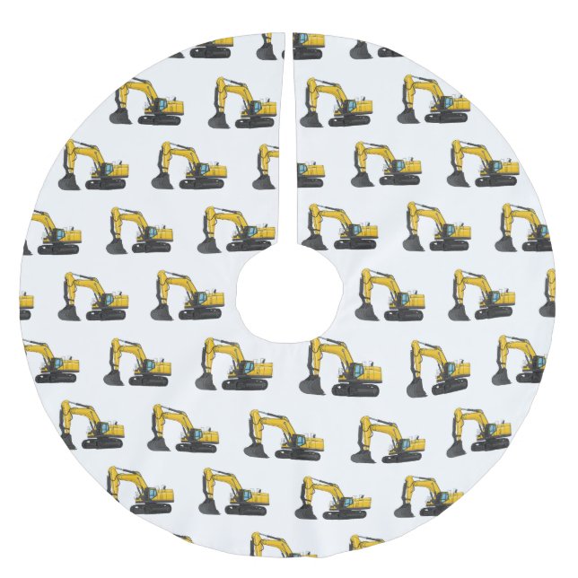 Crawler excavator cartoon illustration brushed polyester tree skirt (Front)