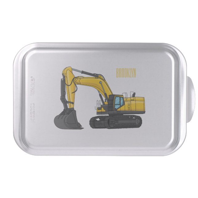 Crawler excavator cartoon illustration  cake pan (Front)