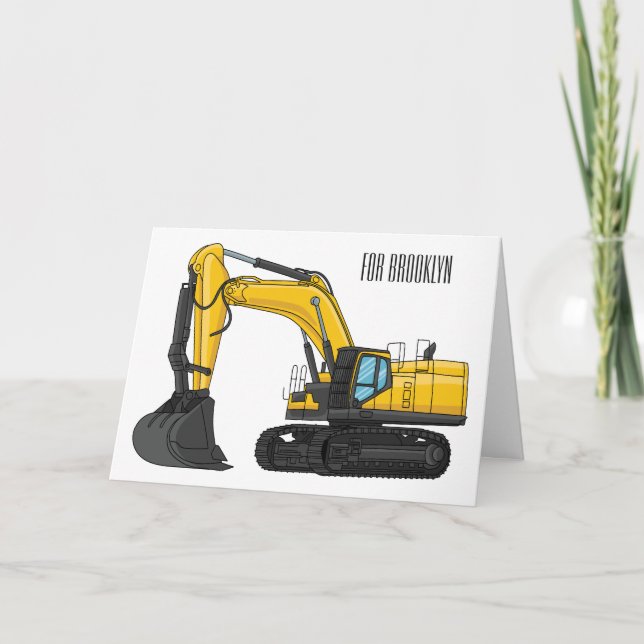 Crawler excavator cartoon illustration card (Front)