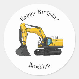 Crawler excavator cartoon illustration classic round sticker