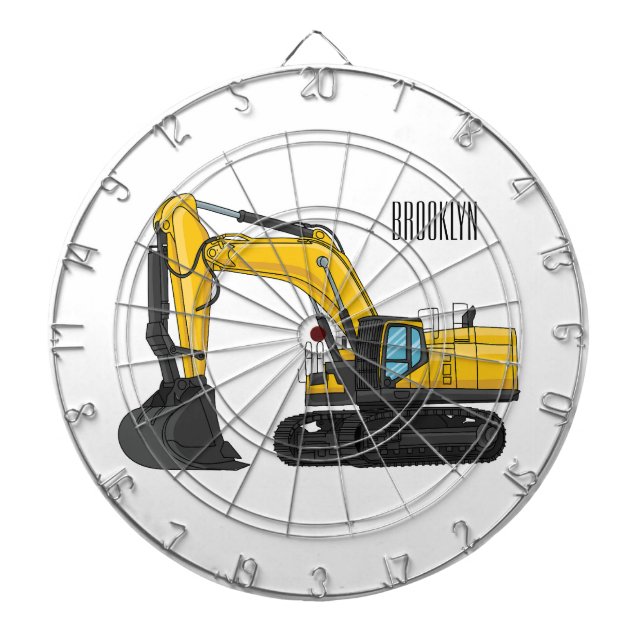 Crawler excavator cartoon illustration dart board (Front)