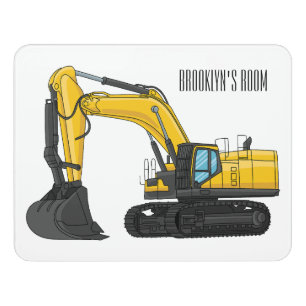 Crawler excavator cartoon illustration door sign