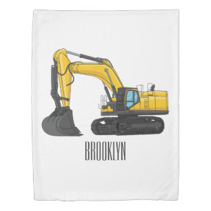 Crawler excavator cartoon illustration duvet cover