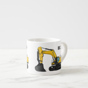 Crawler excavator cartoon illustration espresso cup