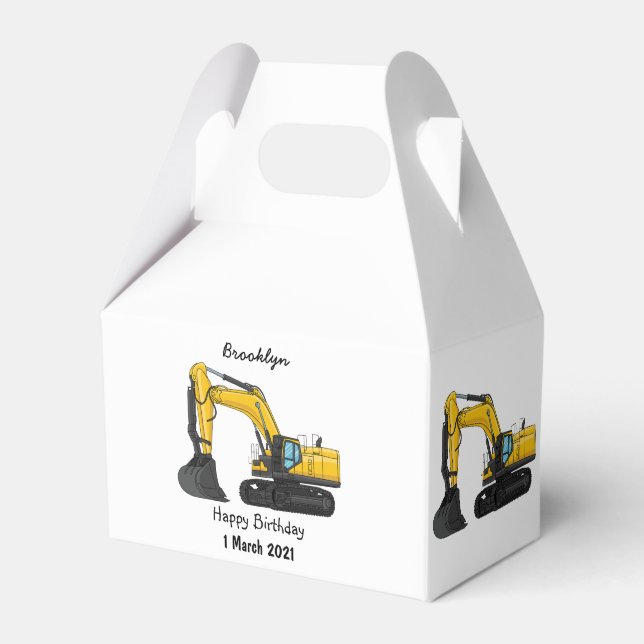 Crawler excavator cartoon illustration favor boxes (Front Side)