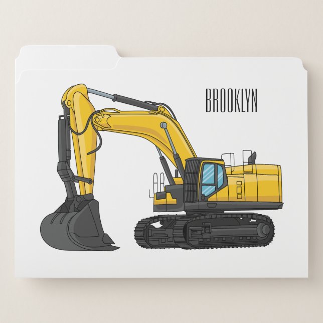 Crawler excavator cartoon illustration file folder (Front Left)