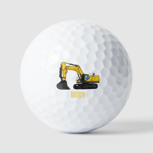Crawler excavator cartoon illustration golf balls