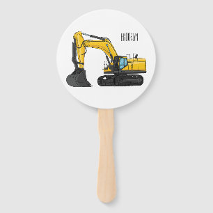 Crawler excavator cartoon illustration hand fan