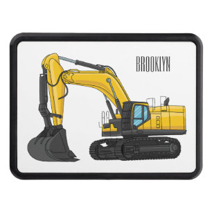 Crawler excavator cartoon illustration hitch cover
