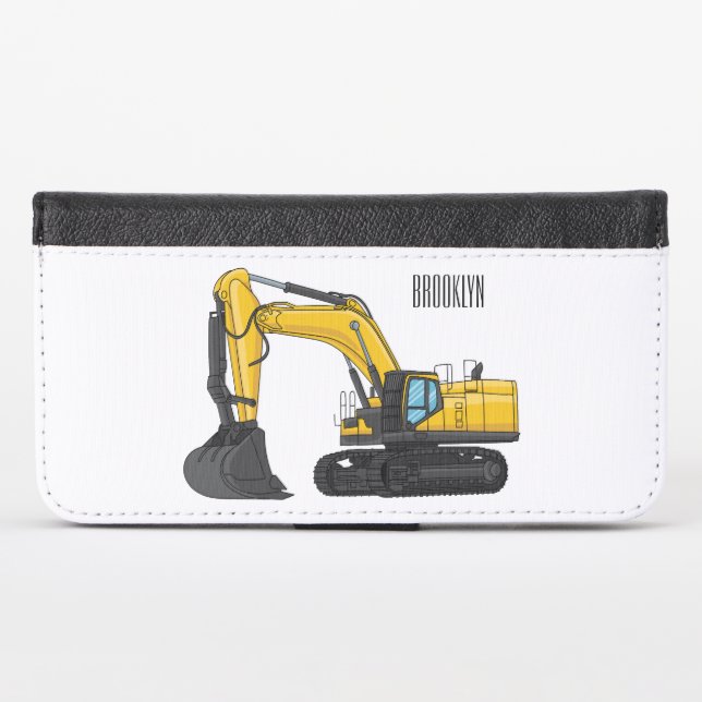 Crawler excavator cartoon illustration iPhone wallet case (Front (Horizontal))