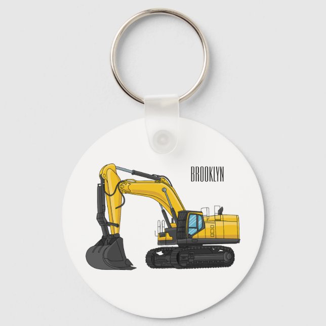 Crawler excavator cartoon illustration keychain (Front)
