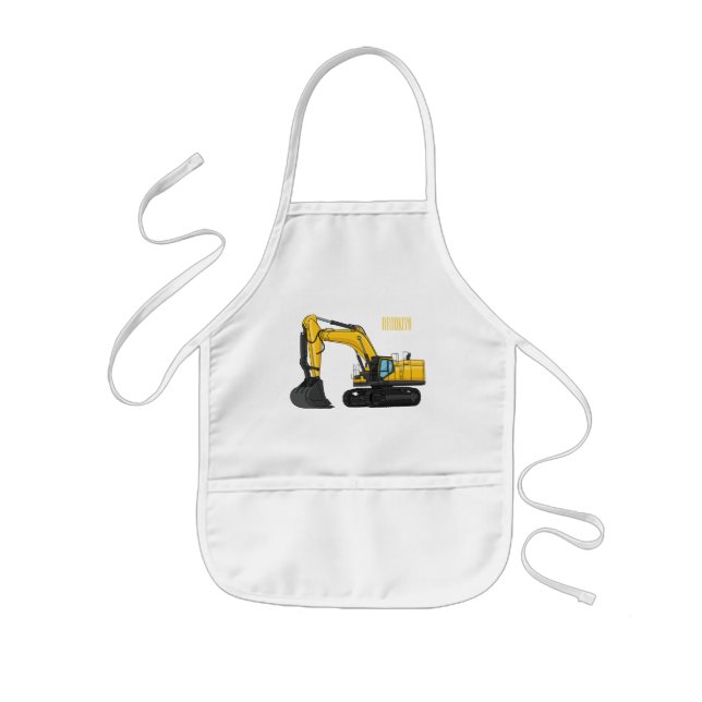 Crawler excavator cartoon illustration kids' apron (Front)