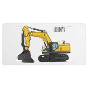 Crawler excavator cartoon illustration license plate