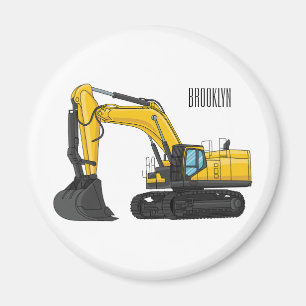 Crawler excavator cartoon illustration magnet