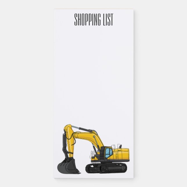 Crawler excavator cartoon illustration magnetic notepad (Front)