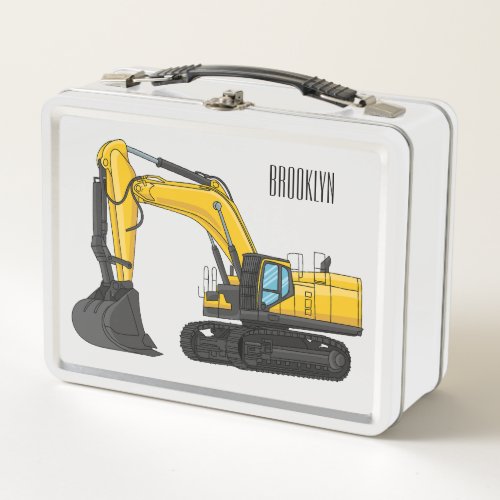 Crawler excavator cartoon illustration metal lunch box