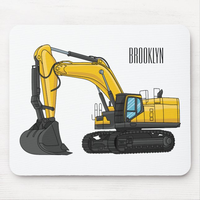 Crawler excavator cartoon illustration  mouse pad (Front)