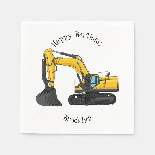 Crawler excavator cartoon illustration napkins (Front)