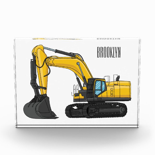 Crawler excavator cartoon illustration photo block (Front)