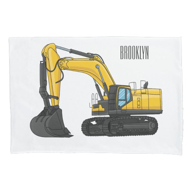 Crawler excavator cartoon illustration pillow case (Front)
