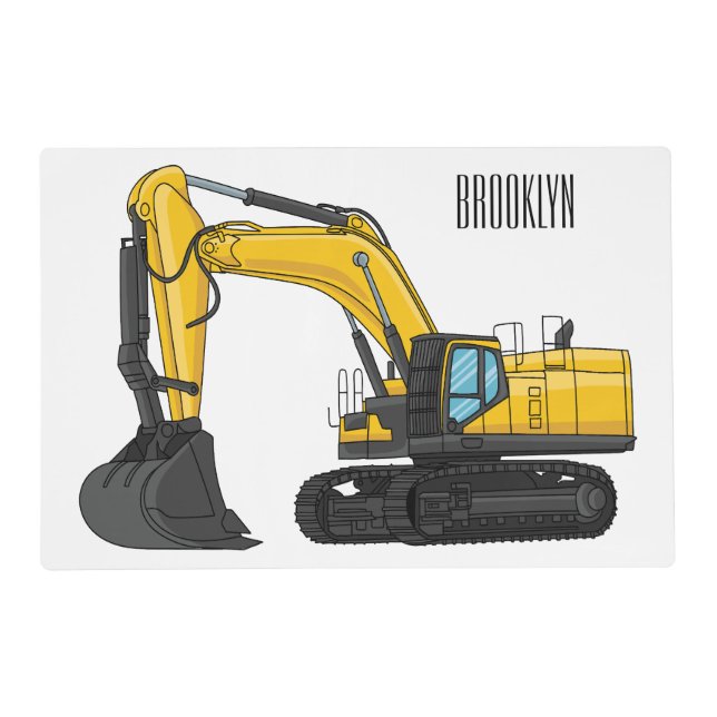 Crawler excavator cartoon illustration placemat (Front)