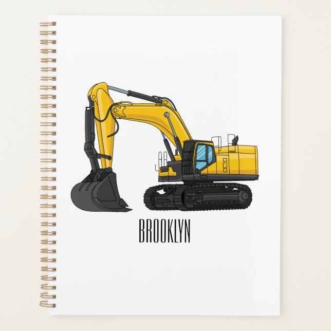 Crawler excavator cartoon illustration planner (Front)