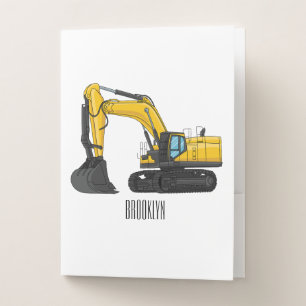 Crawler excavator cartoon illustration pocket folder