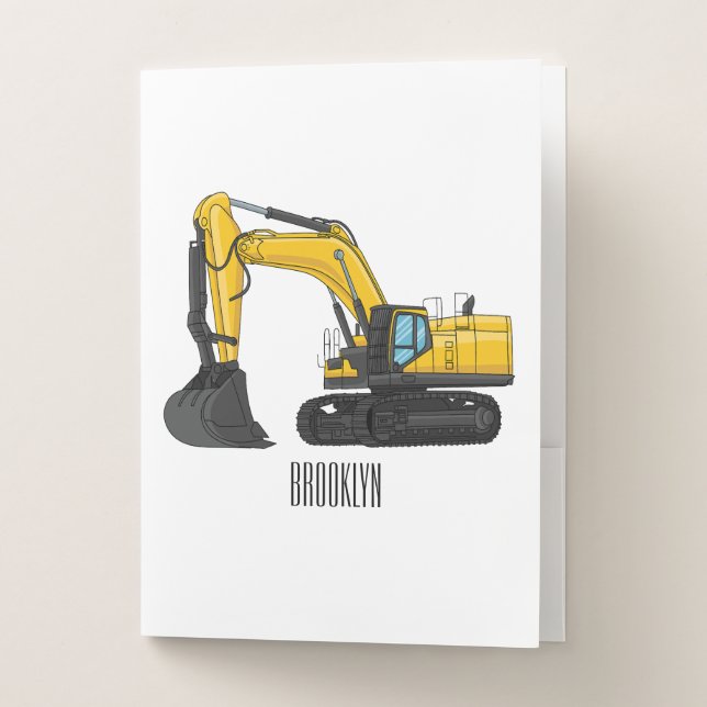 Crawler excavator cartoon illustration pocket folder (Front)