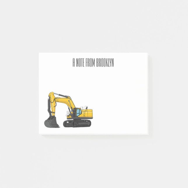Crawler excavator cartoon illustration post-it notes (Front)