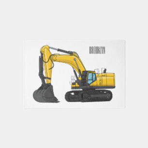 Crawler excavator cartoon illustration rug