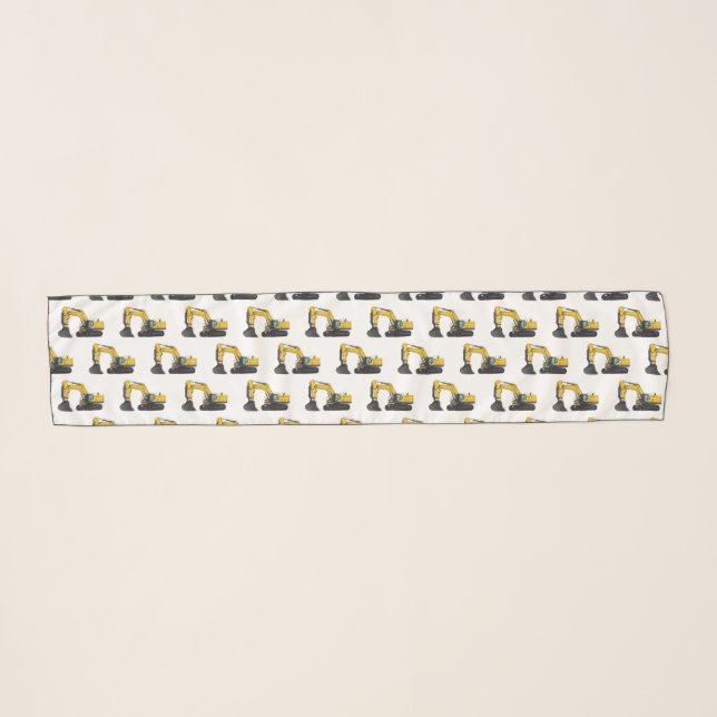 Crawler excavator cartoon illustration scarf (Front (Horizontal))