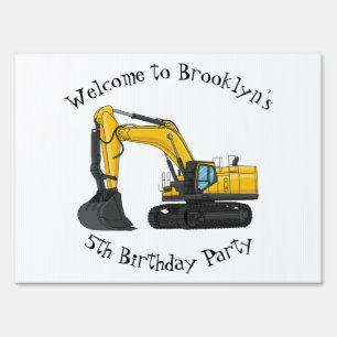 Crawler excavator cartoon illustration sign