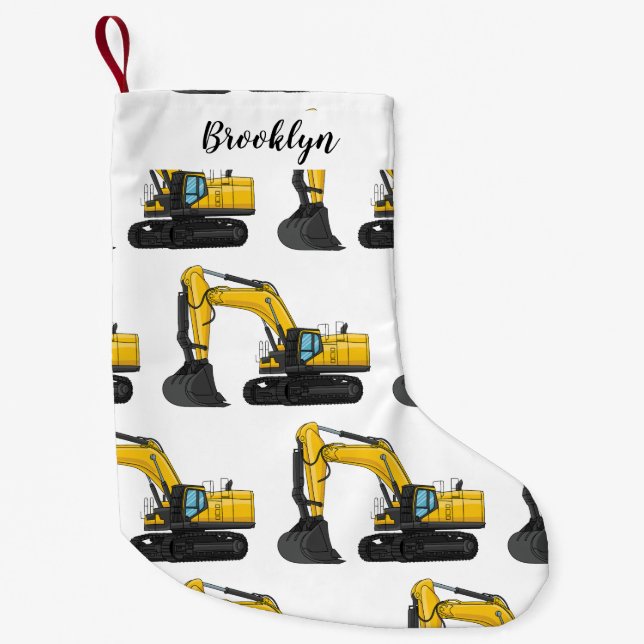 Crawler excavator cartoon illustration small christmas stocking (Front)