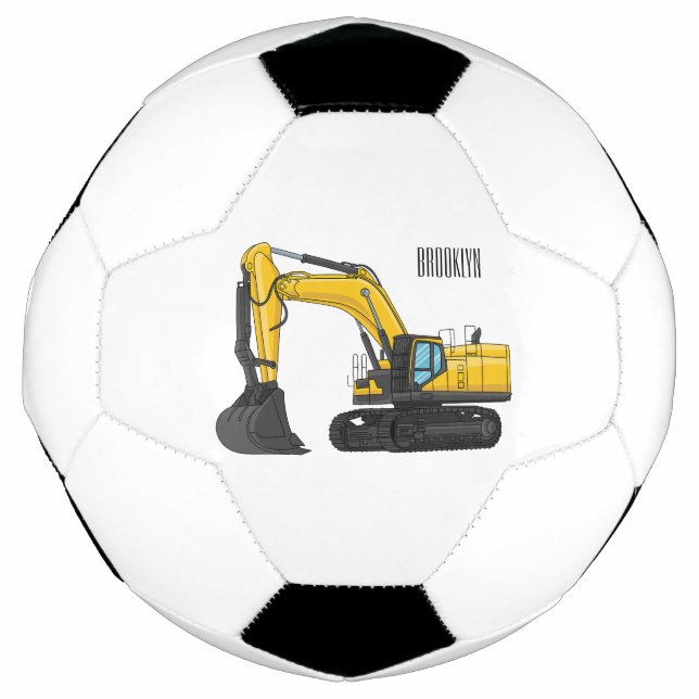 Crawler excavator cartoon illustration soccer ball (Front)