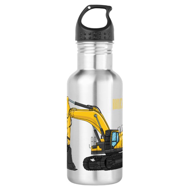 Crawler excavator cartoon illustration  stainless steel water bottle (Front)