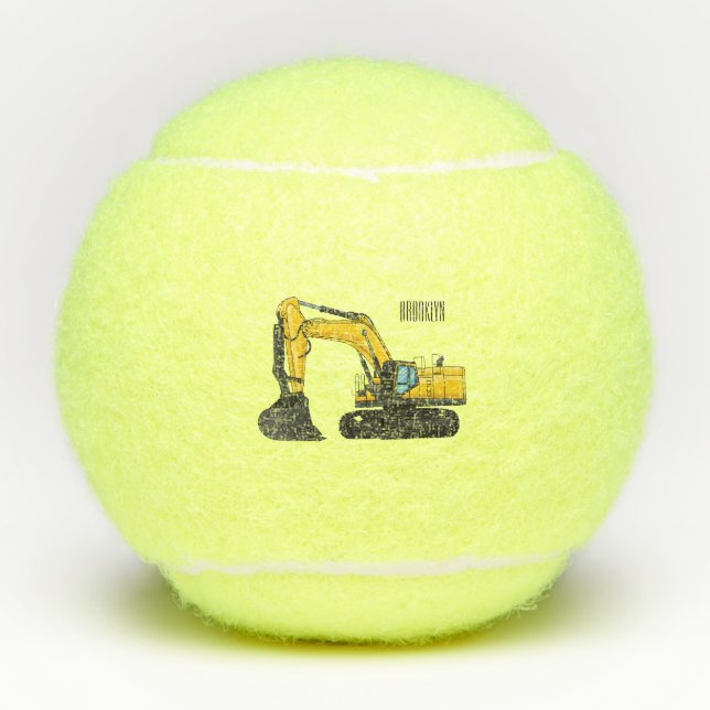 Crawler excavator cartoon illustration  tennis balls (Front)