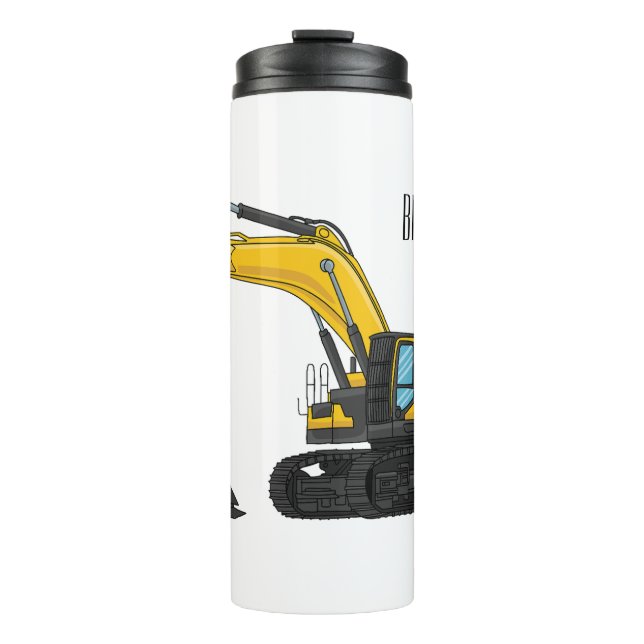 Crawler excavator cartoon illustration  thermal tumbler (Front)