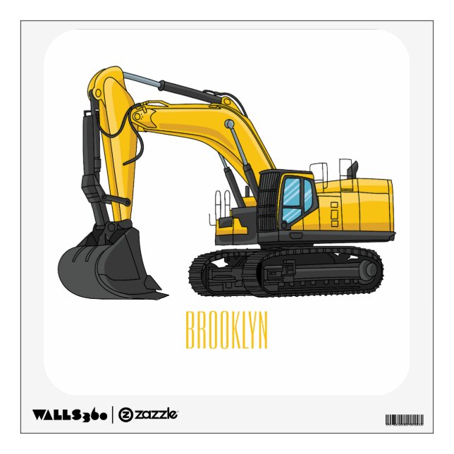 Crawler excavator cartoon illustration wall decal (Front)