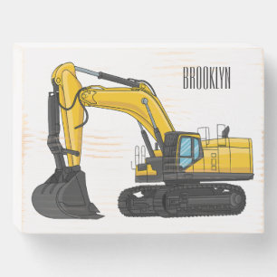 Crawler excavator cartoon illustration wooden box sign