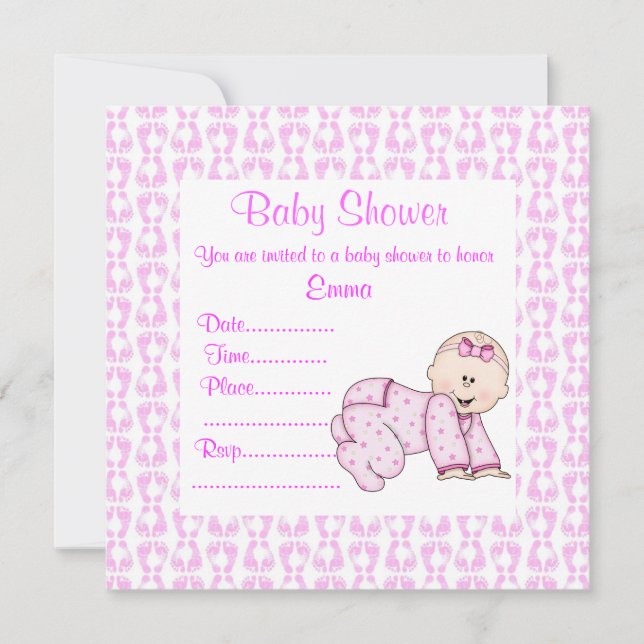 CRAWLING BABY BABY SHOWER INVITATION PINK (Front)