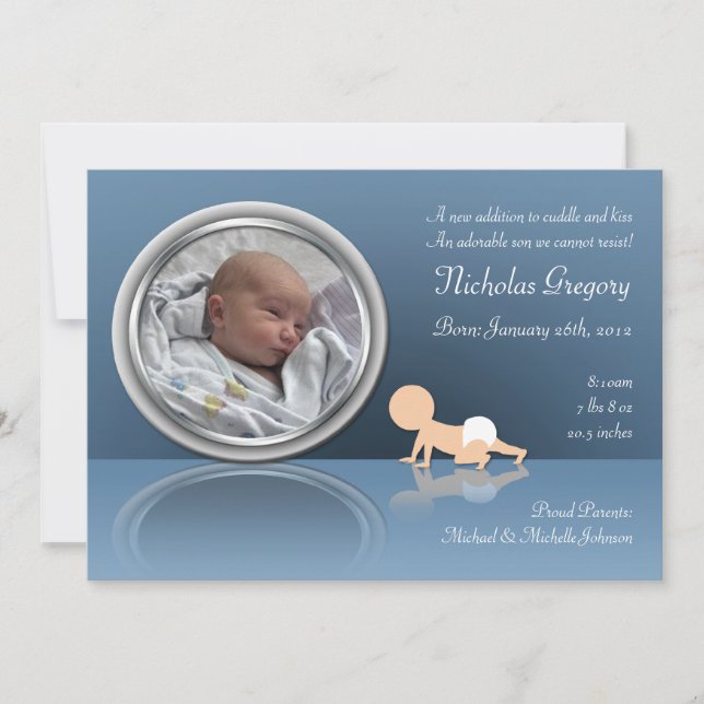 Crawling Baby Reflection Birth Announcements (Front)