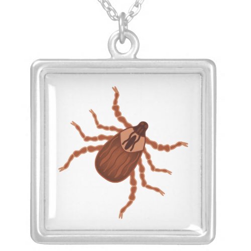 Crawly Realistic Tick Illustration Silver Plated Necklace